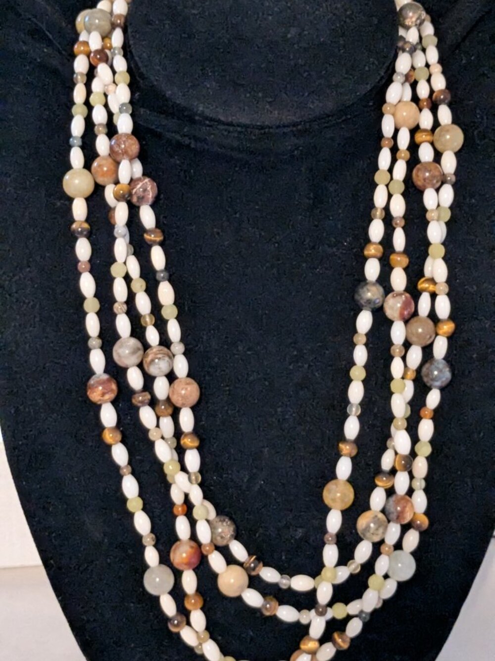 JAY KING DTR 925  White Coral, Serpentine, Tiger Eye Continuous Necklace